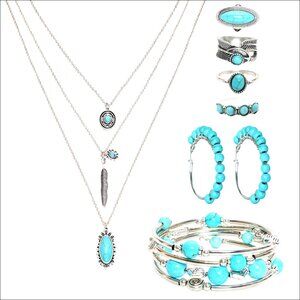 7-Piece Bohemian Jewelry Set with Necklace, Bracelet, Earrings, Rings